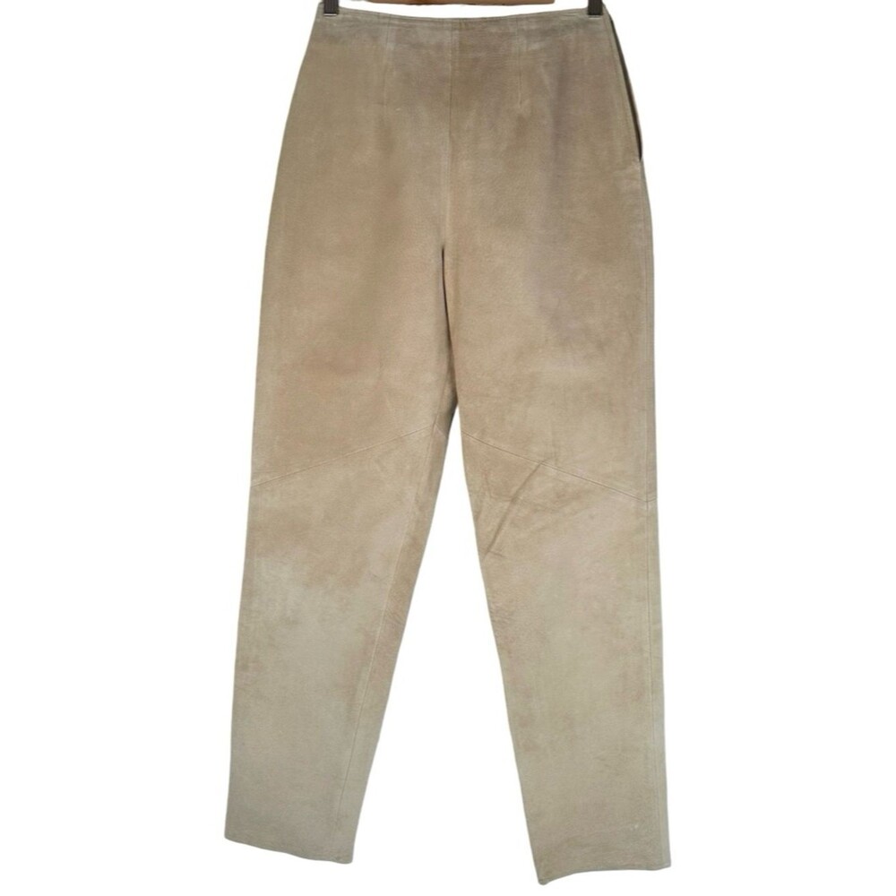 Vakko Sport Vintage Beige High Rise Suede Leather Taper Straight Pants Size 10